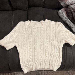 Cropped Cable Knit Sweater - Cream